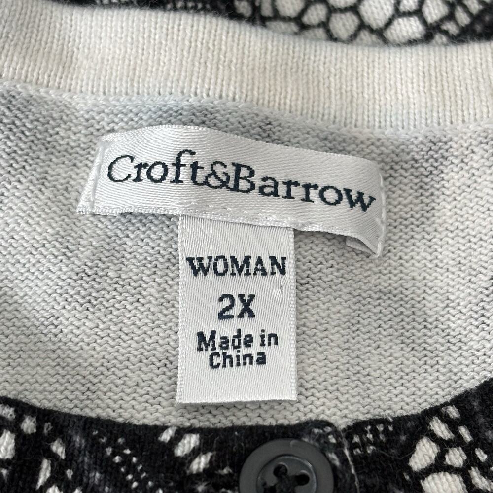 Croft And Barrow Womens Sweater 2X Black And White Cardigan Cotton Stretch - Picture 2 of 9